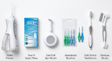 dental implant long term hygiene tools waterpik soft brush floss threader proxy brush