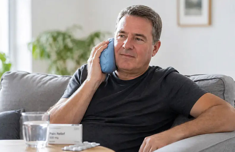 dental implant recovery at home patient resting comfortably ice pack post surgery